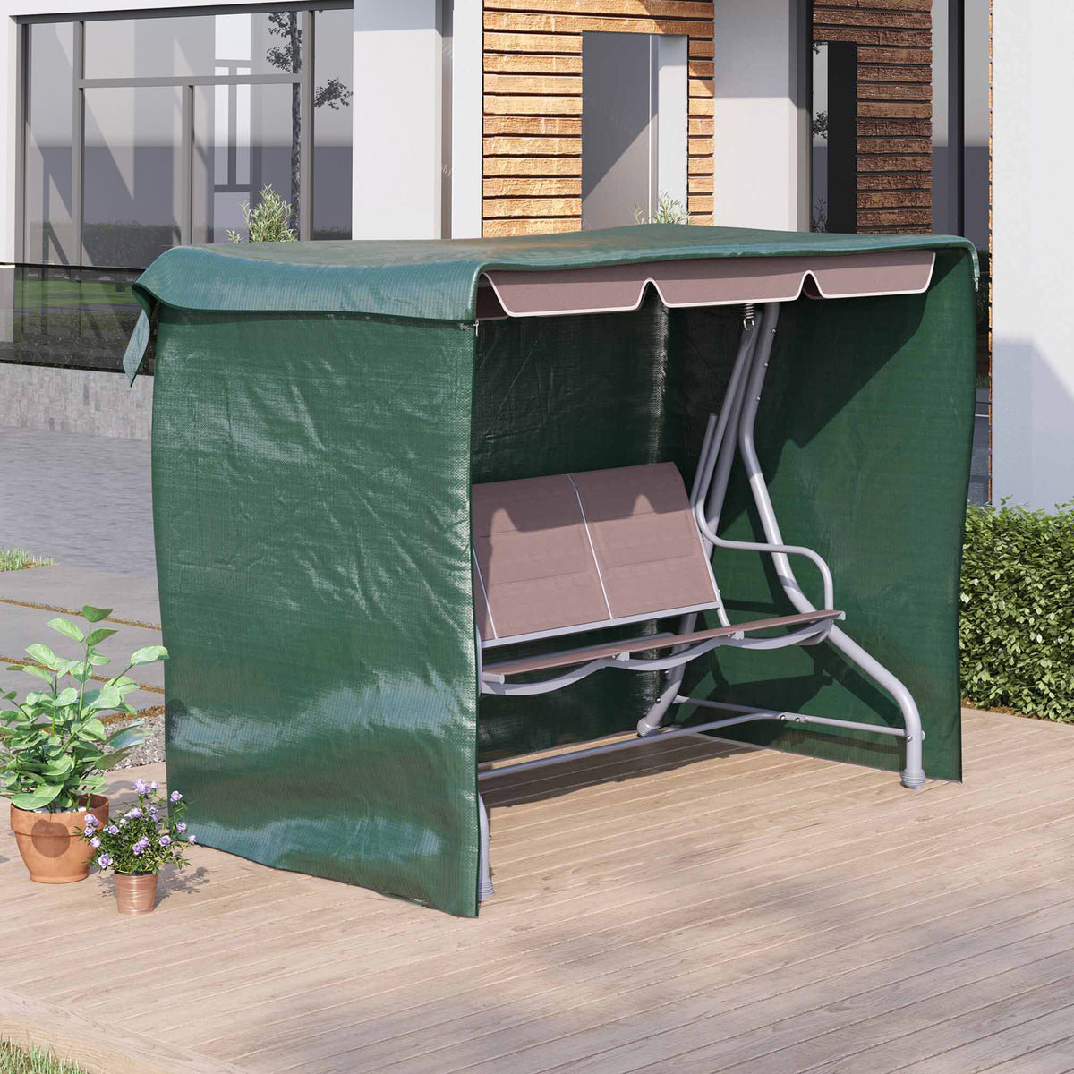 Hollywood Swing Cover 3-Seater, Waterproof Winterproof Protective Cover for Garden Swing, Windproof UV-Resistant (2)