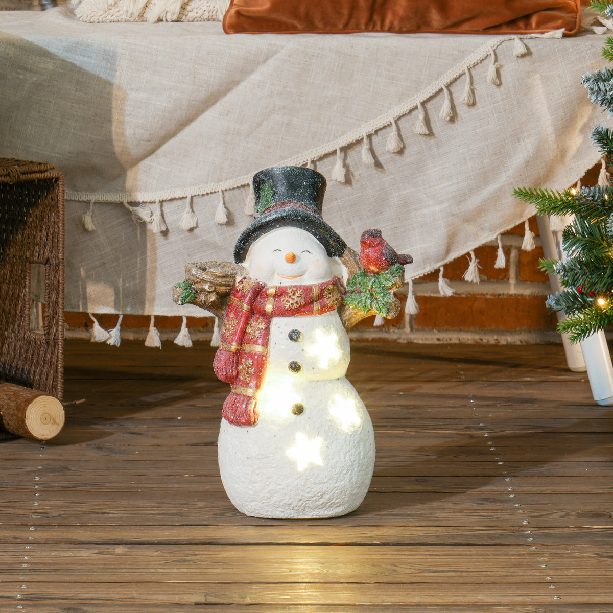 Christmas decoration, snowman with bird, 4 warm white LEDs, battery-operated, 25 x 15.5 x 38 cm (2)