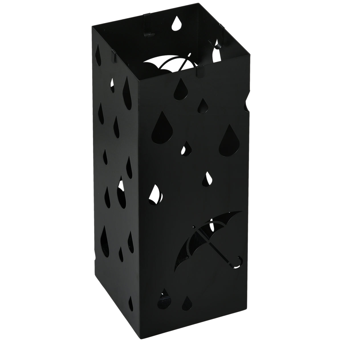 Umbrella stand, 4 hooks, drip tray, steel, black