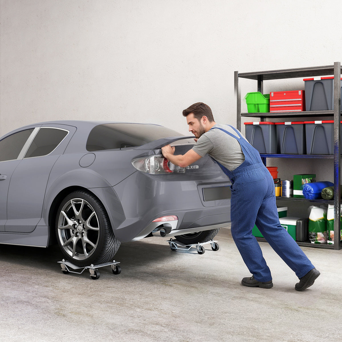 2-Piece Car Jacking Dollies, Tire Change Vehicle Dollies with 4 Casters for Cars, Grey, 40.5L x 30W x 13.5H cm (2)