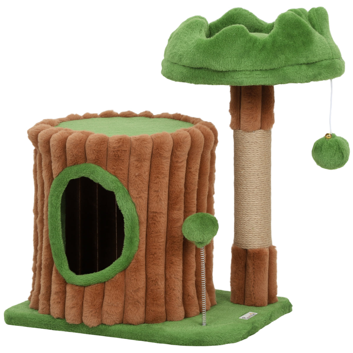 Cat tree 53 cm high, cat tree with cave, tree trunk design, jute posts, 2 balls for 1-2 cats under 5 kg