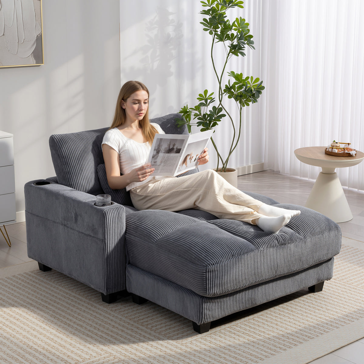 Sofa bed with cushions, foam, convertible into a bed, cup holders, gray (2)