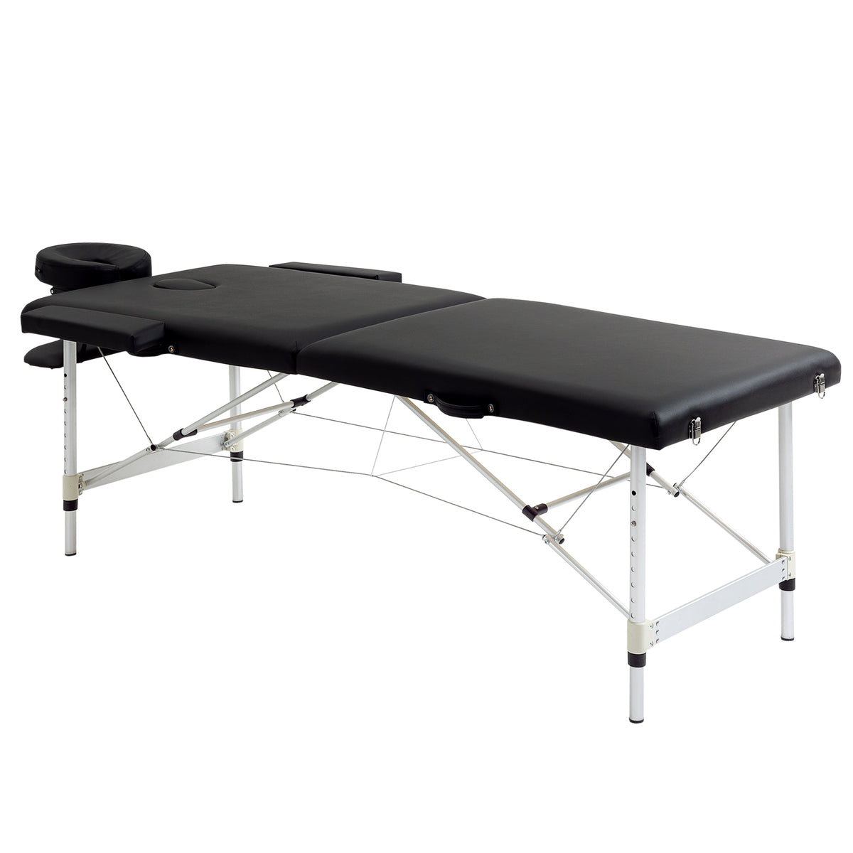 Massage table, 2-section foldable massage bed with faux leather, headrest, armrests, carrying bag