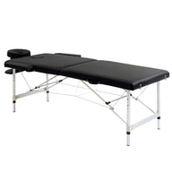 Massage table, 2-section foldable massage bed with faux leather, headrest, armrests, carrying bag