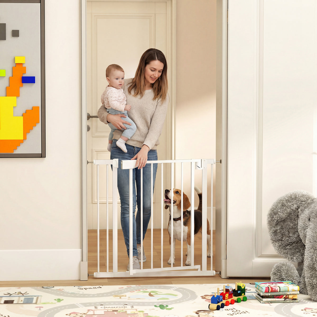 Stair Safety Gate Pressure-Mounted with Auto-Close for Children Kitchen Stairs 76-88 x 76 cm White (2)