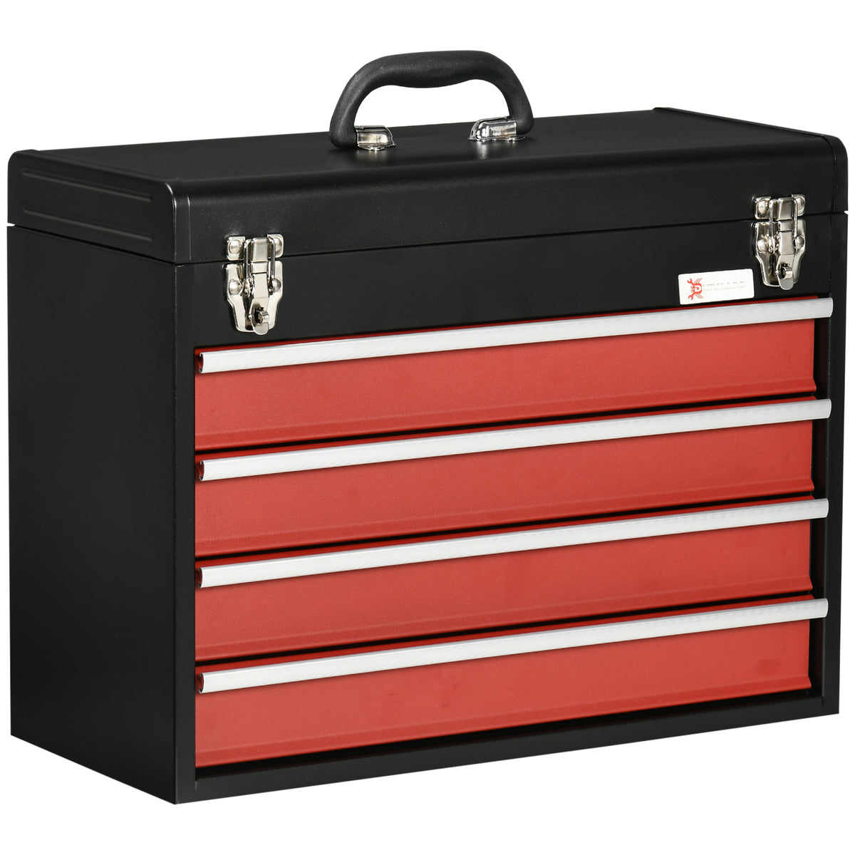 Toolbox, tool chest, 4 drawers, lockable, steel housing, black+red, 51 x 22 x 39.5cm