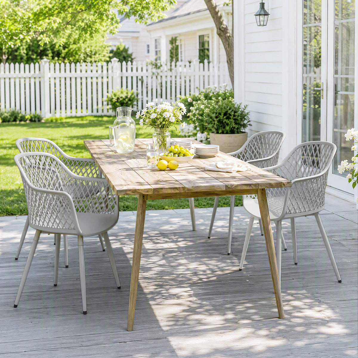 Set of 4 garden chairs, UV-resistant plastic garden chairs with armrests and backrest, 56 x 51 x 84 cm, grey (2)