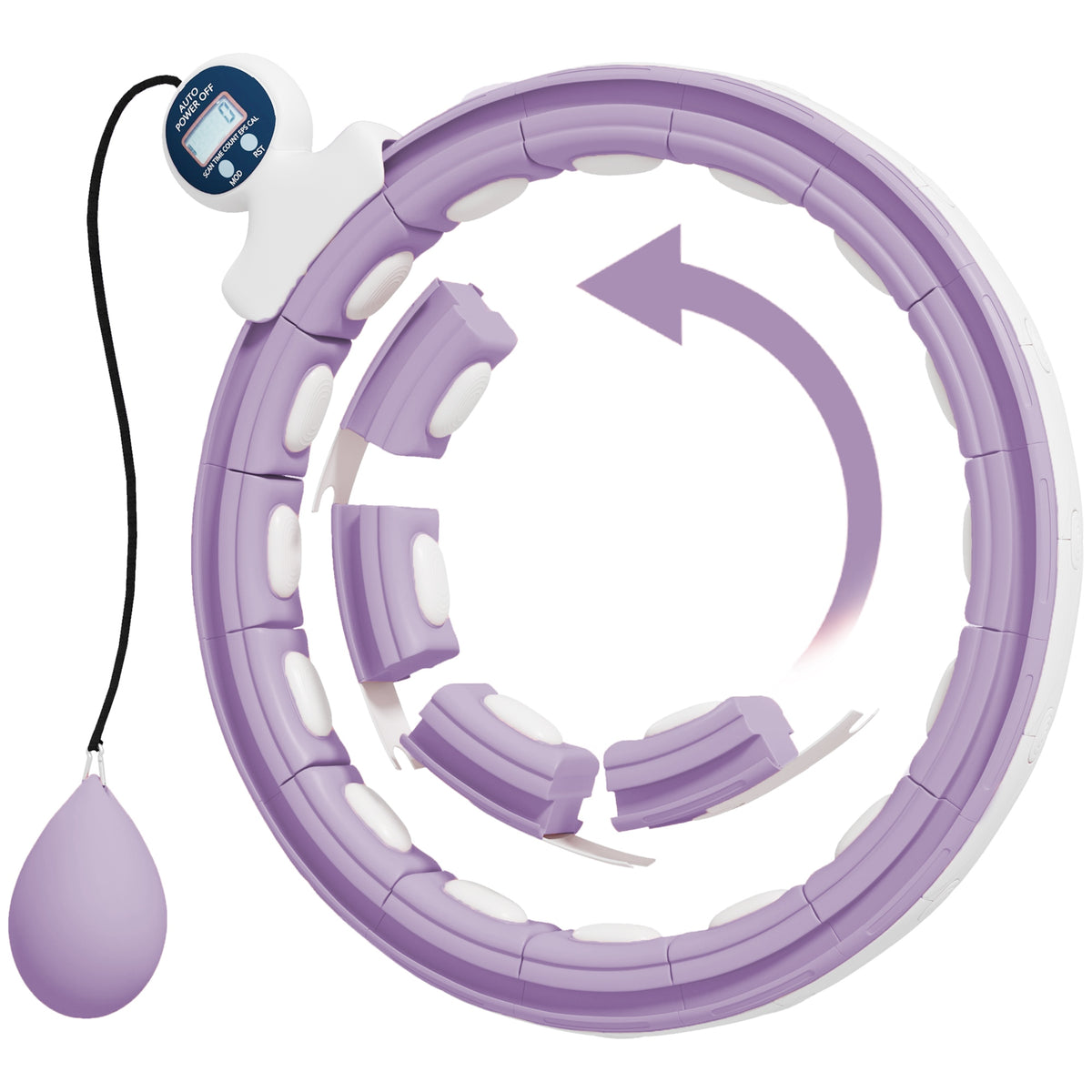Smart Hula Hoop for Adults with Weighted Ball and Counter, 16 Knots (76-113cm), Purple