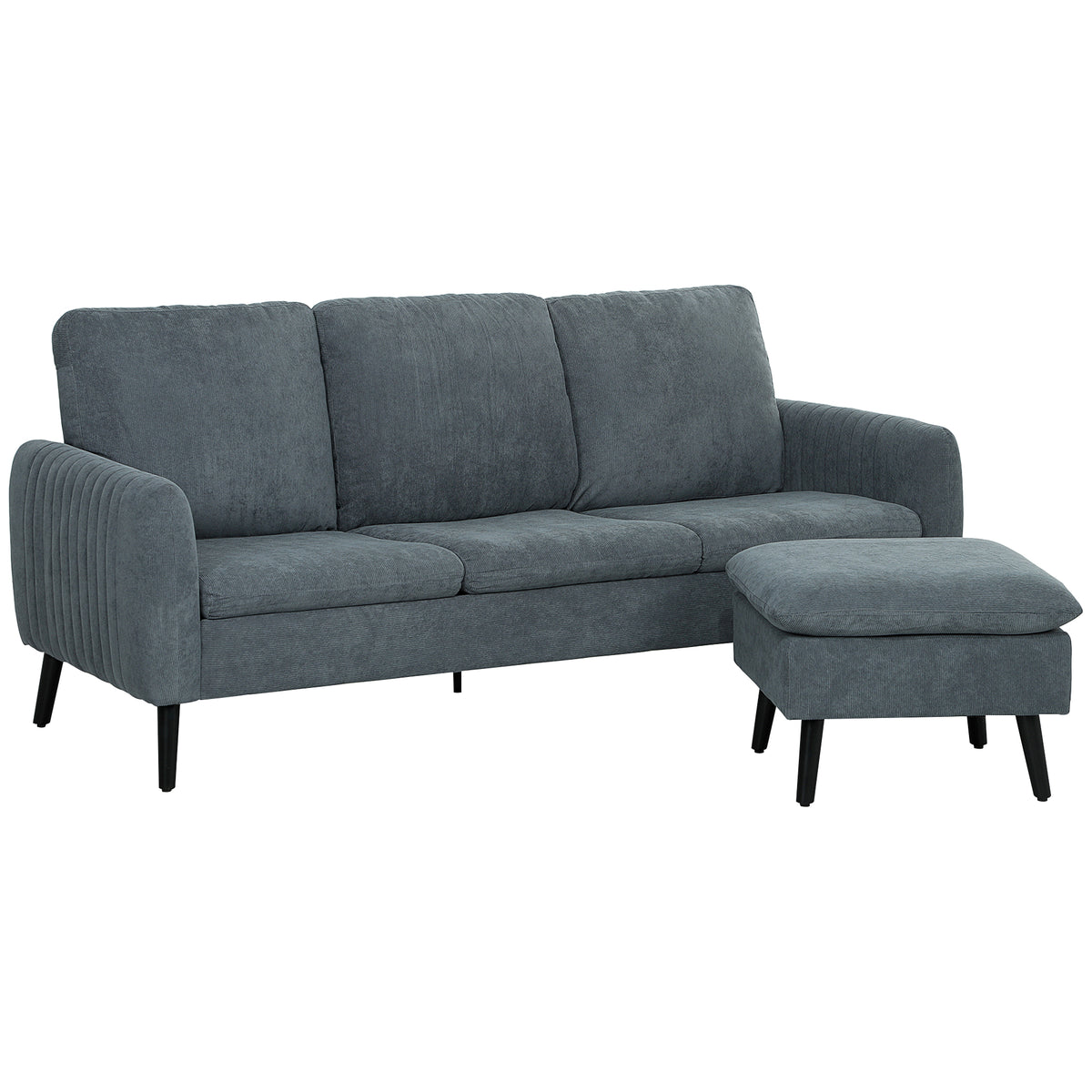 Corner sofa, 3-seater sofa with ottoman, fabric upholstery, L-shaped couch set, dark gray