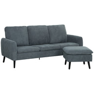 Corner sofa, 3-seater sofa with ottoman, fabric upholstery, L-shaped couch set, dark gray