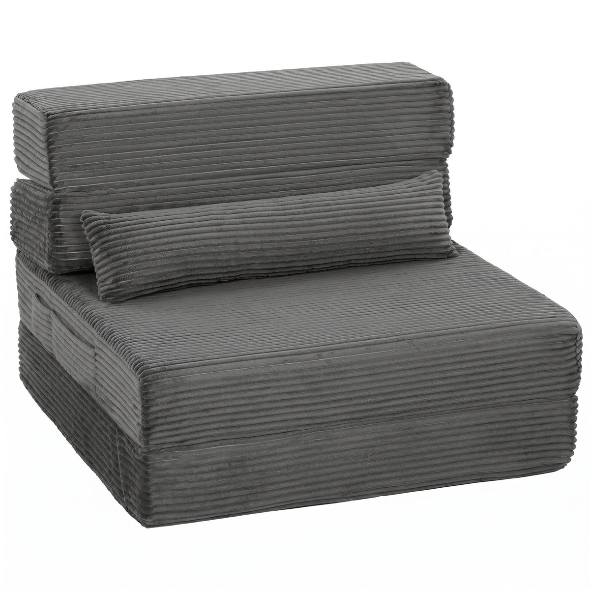Floor chair with back support, cord boneless cloud foldable sofa bed with thick padding, dark gray