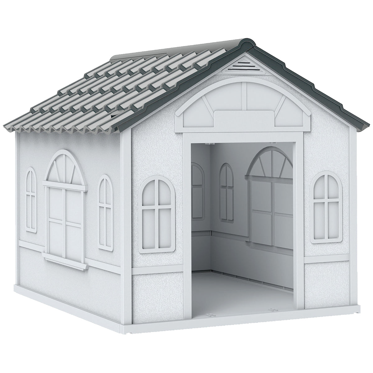 Dog house with gable roof, weatherproof, plastic, 65 x 75.7 x 63 cm, gray