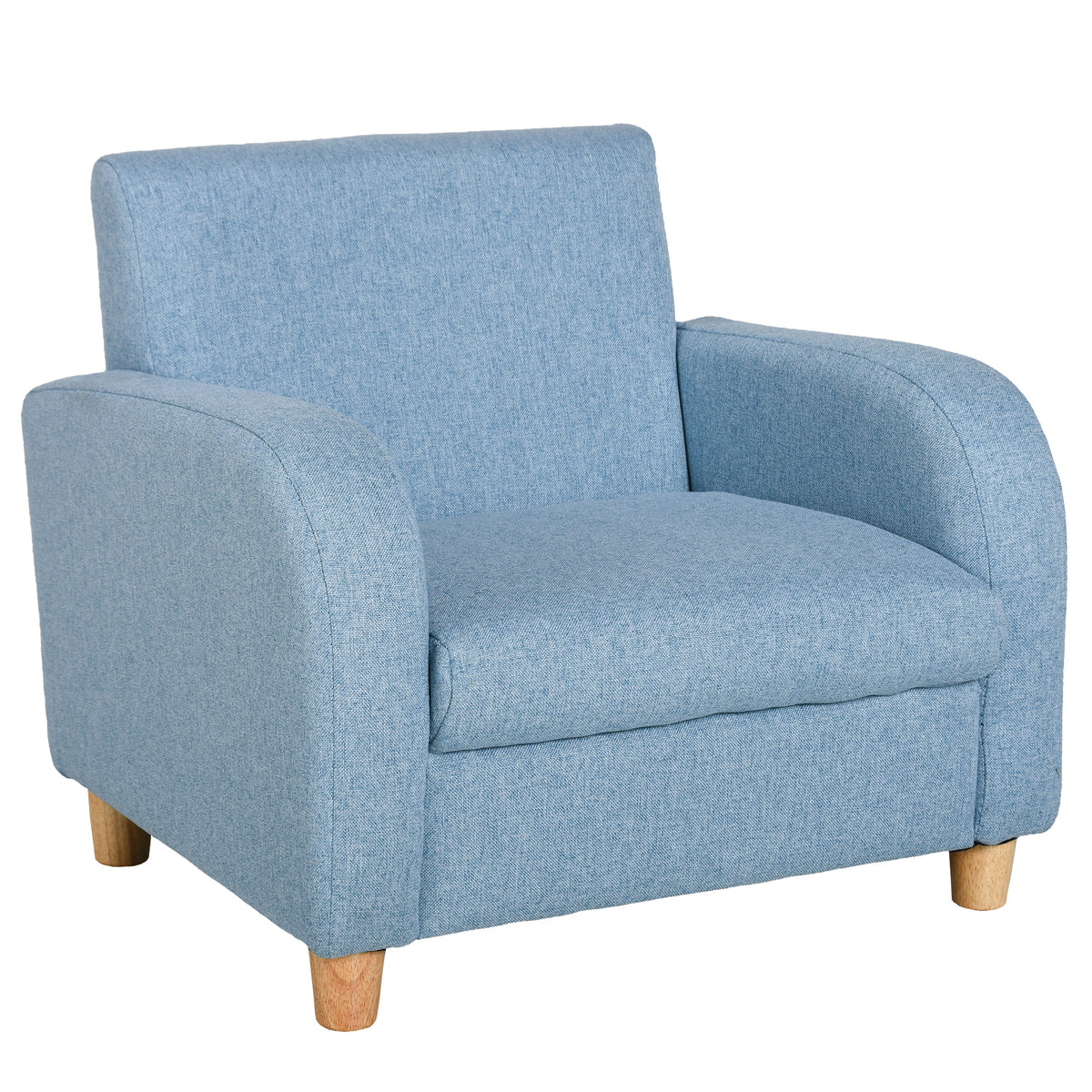 Children's armchair, children's sofa with linen look, solid wooden feet, foam armchair, children's chair for