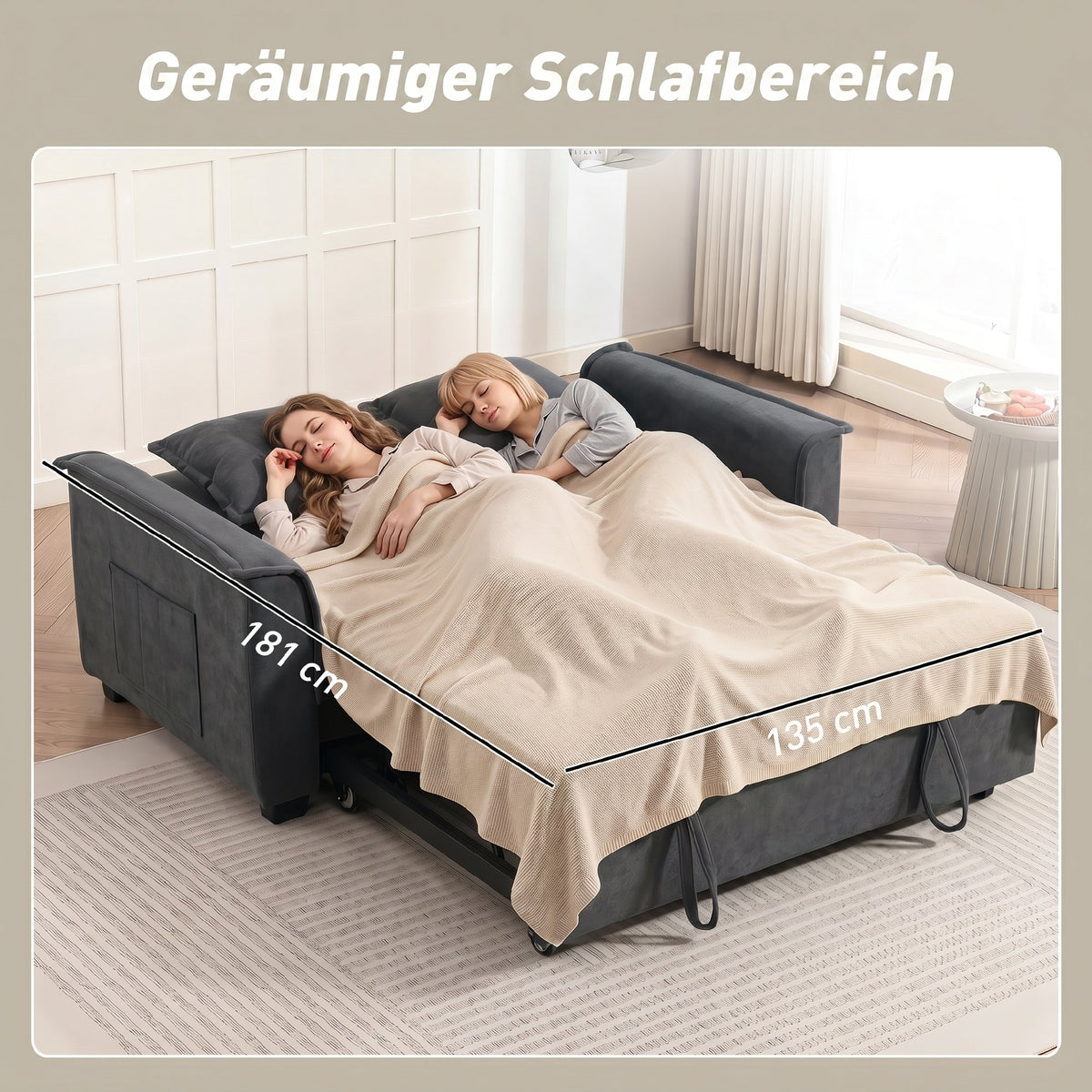 Futon sofa bed, adjustable backrest, 2-seater with 2 cushions, dark grey (7)