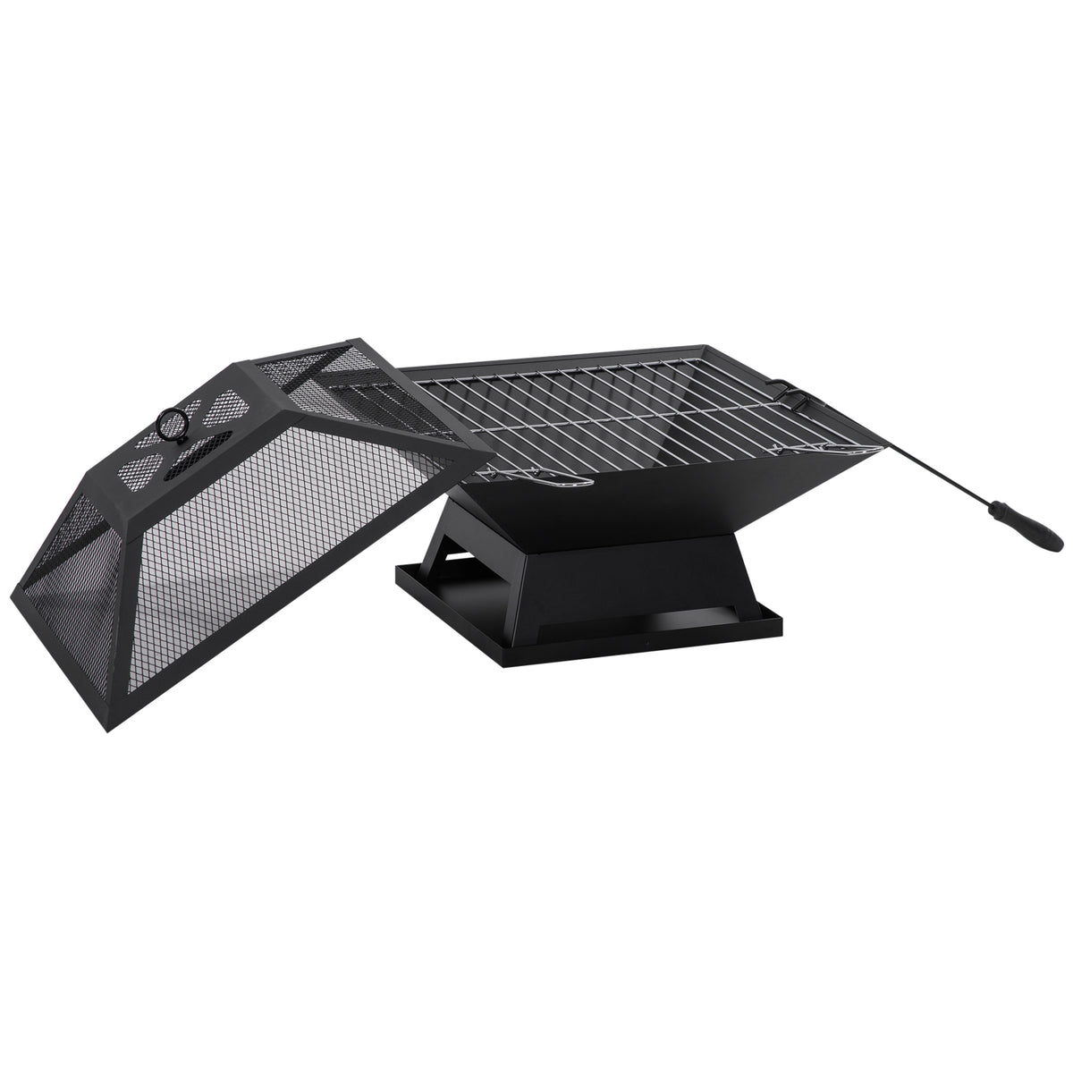 Fire pit 45 x 45 x 34cm stainless steel fire bowl with spark screen, poker, fire pits, fire basket for garden