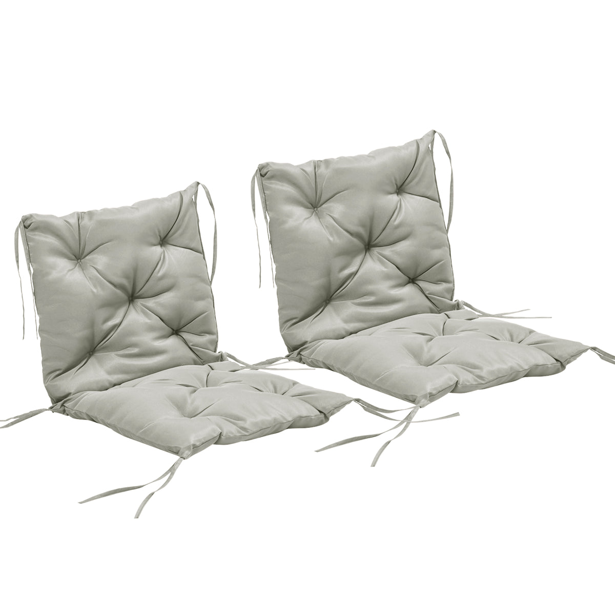 Set of 2 seat cushions, 98 x 50 cm chair cushions with ties, fabric cover, 8 cm thick light grey
