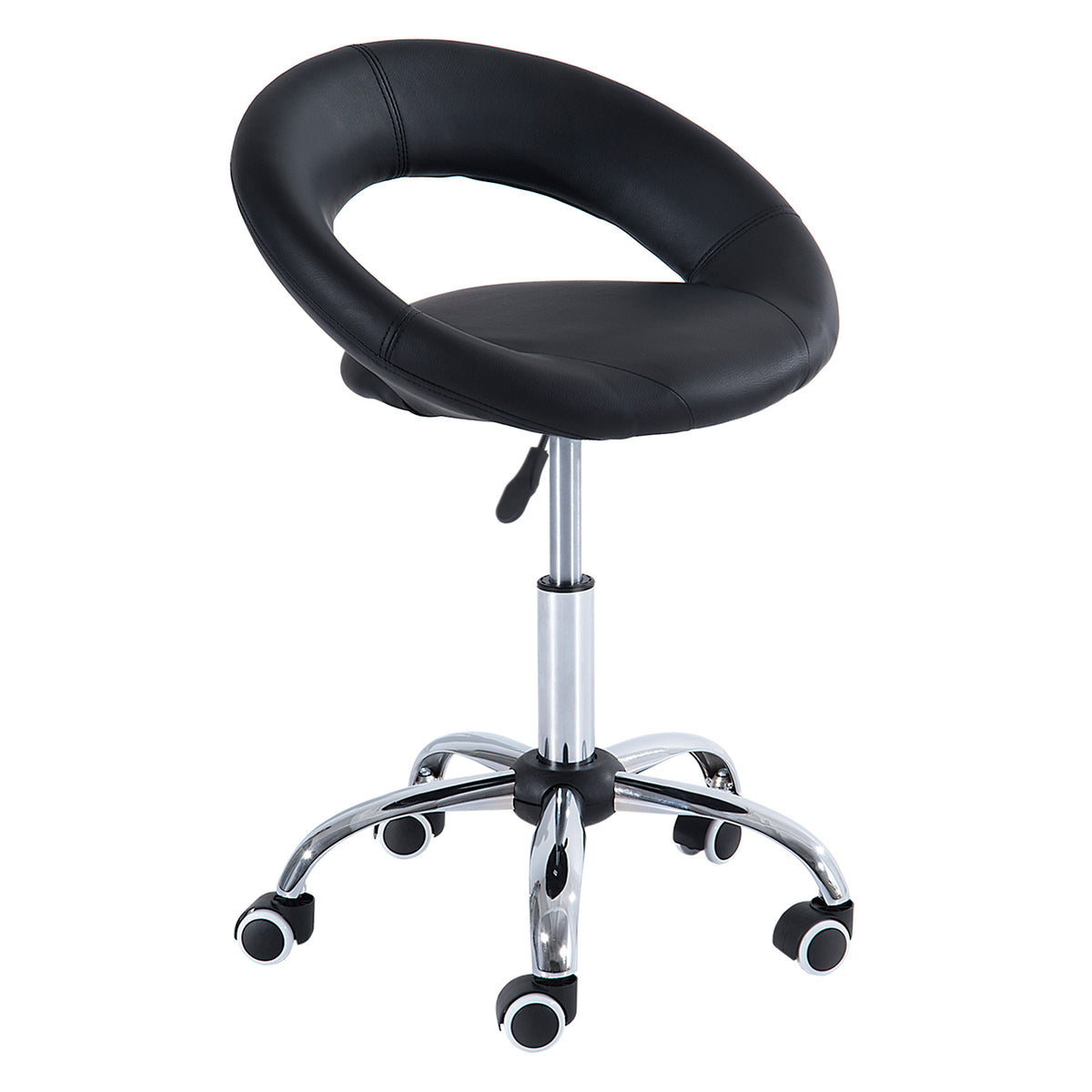 Rolling stool work stool swivel stool office chair height-adjustable, PU+metal, black, 50 x 54 x (66-78) cm