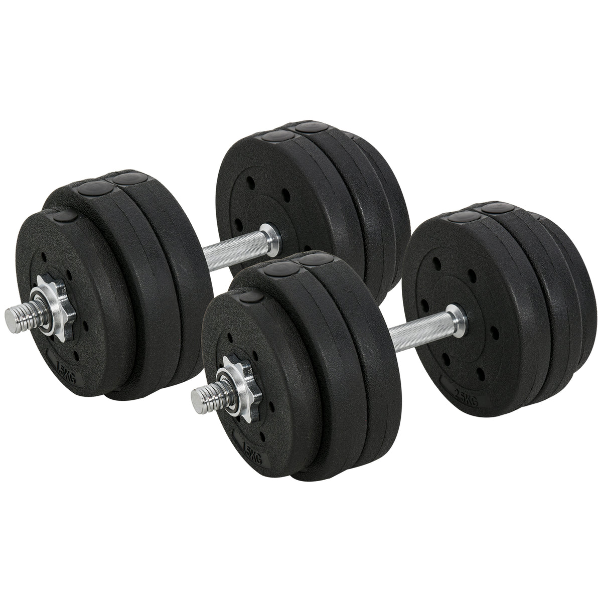 30KG Dumbbell Set with Weight Plates for Home, Office, Gym, Steel, Faux Leather, Black, Strength Training