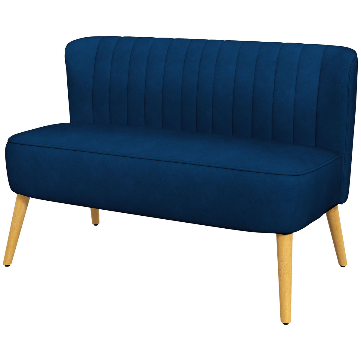 Retro-design 2-seater sofa, wooden legs, 117 cm x 56.5 cm x 77 cm, blue