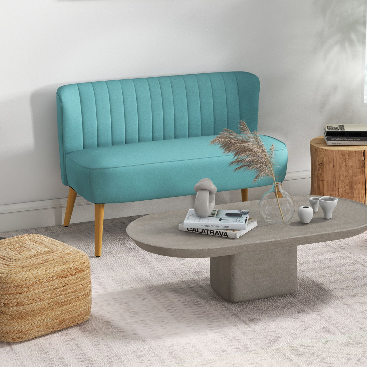 Retro design 2-seater sofa, wooden legs, 117 cm x 56.5 cm x 77 cm, green (10)