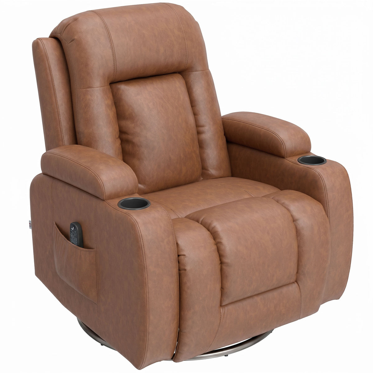 Massage chair with heating function, swiveling rocking chair with footrest, light brown