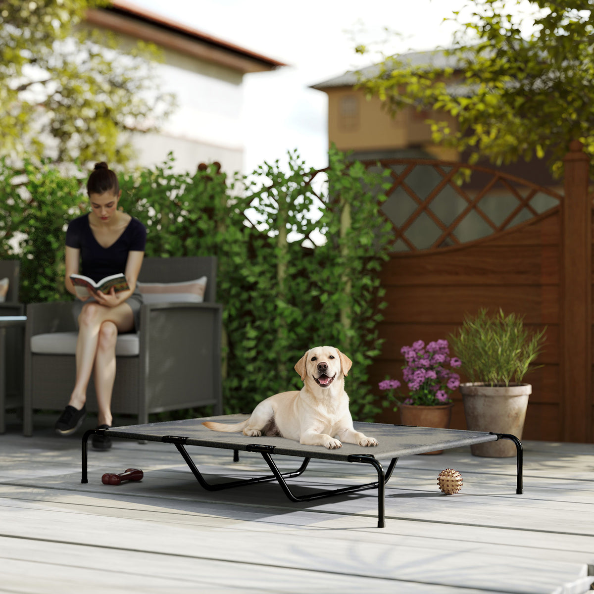 Outdoor Dog Bed, Elevated Dog Cot for Large Dogs, with Washable Mesh and Steel Frame, 152 x 94 x 23 cm, Grey (2)