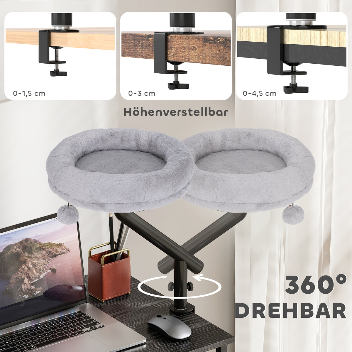 Cat desk bed, cat bed for desk with 360° rotation, adjustable height, cat lounger with removable (5)
