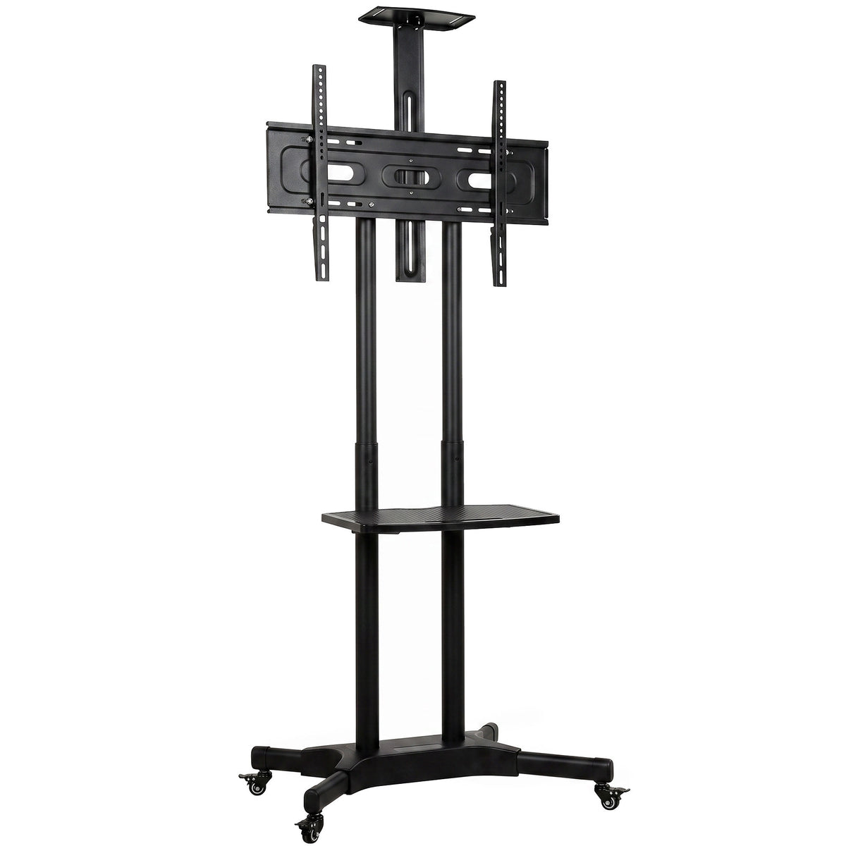 Rolling TV Stand for 32-75 inch TVs, Height-Adjustable TV Stand with 2 Shelves, Metal, max. VESA 400x600mm
