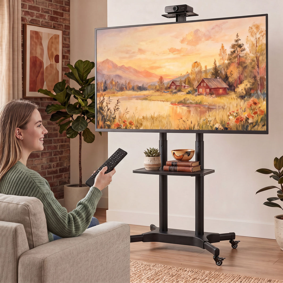 Rolling TV Stand for 32-75 inch TVs, Height-Adjustable TV Stand with 2 Shelves, Metal, max. VESA 400x600mm (2)