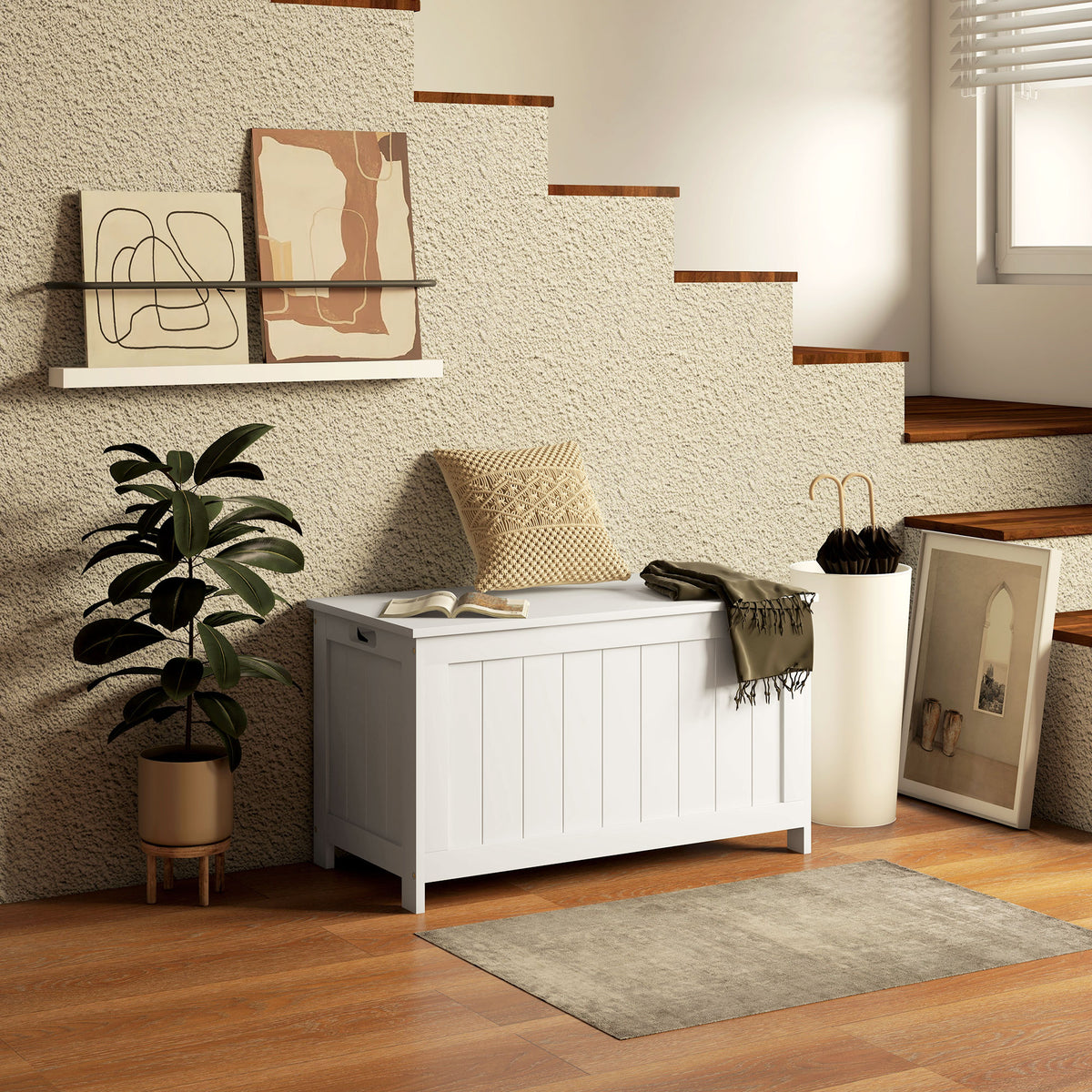 Storage box, storage chest, toy chest, MDF, 2 handles, 81 x 40 x 46 cm, white (2)