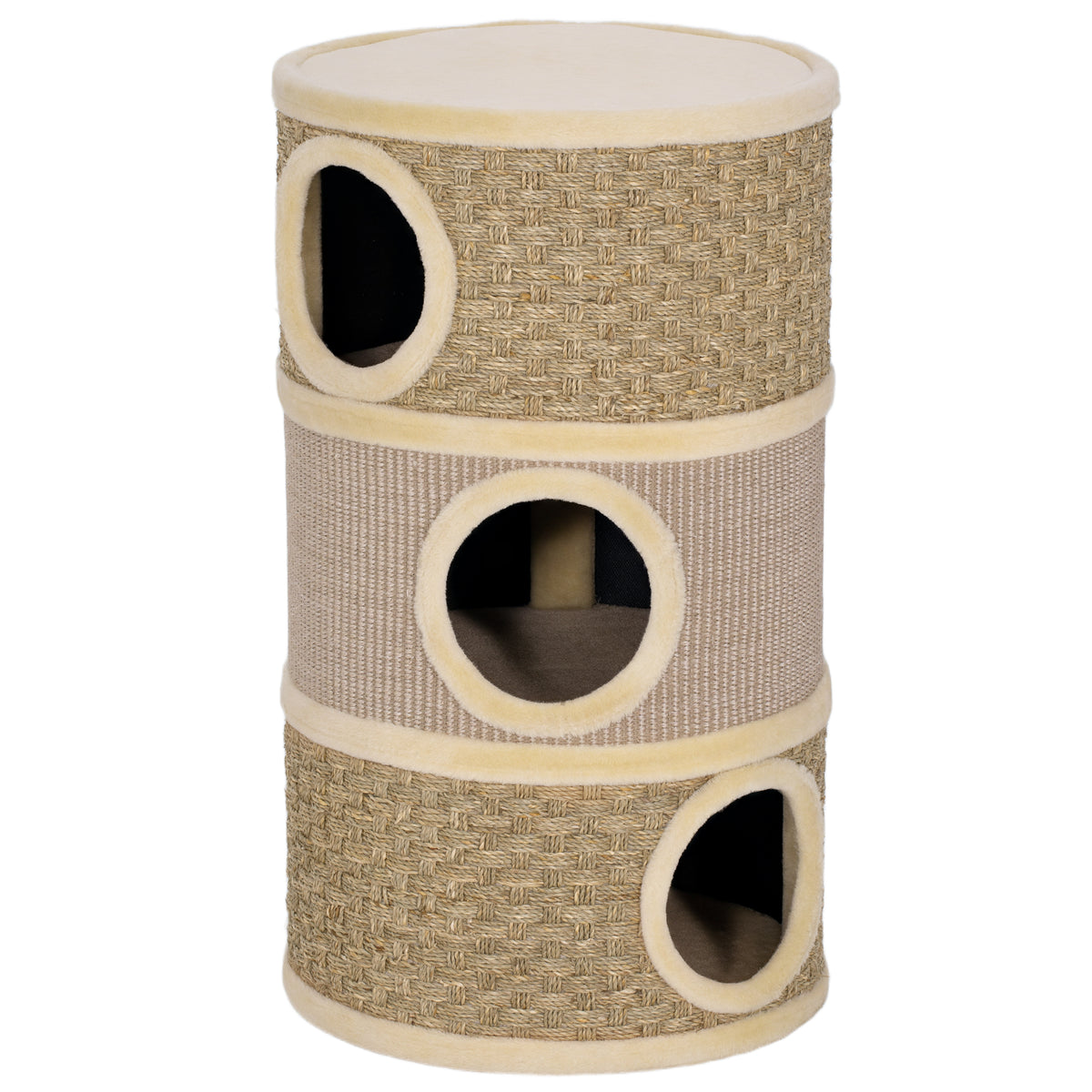 Scratching barrel, 79 cm high, Ø45 cm, three-story cat barrel with sisal rope, cat cave, for large cats