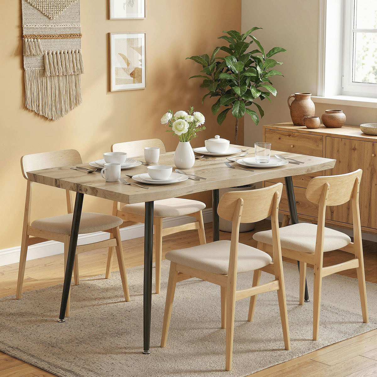 Dining table for 4 people, 110 cm Nordic rectangular kitchen table with steel legs for living room and dining (2)