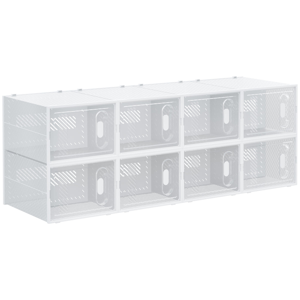 8-piece shoe rack, stackable shoe boxes for shoes up to size 11.5, magnetic doors, plastic, 28 x 36 x 21 cm