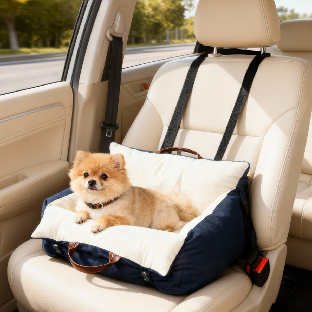 Dog car seat, 2 straps, washable covers, for pets under 5 kg, blue (2)