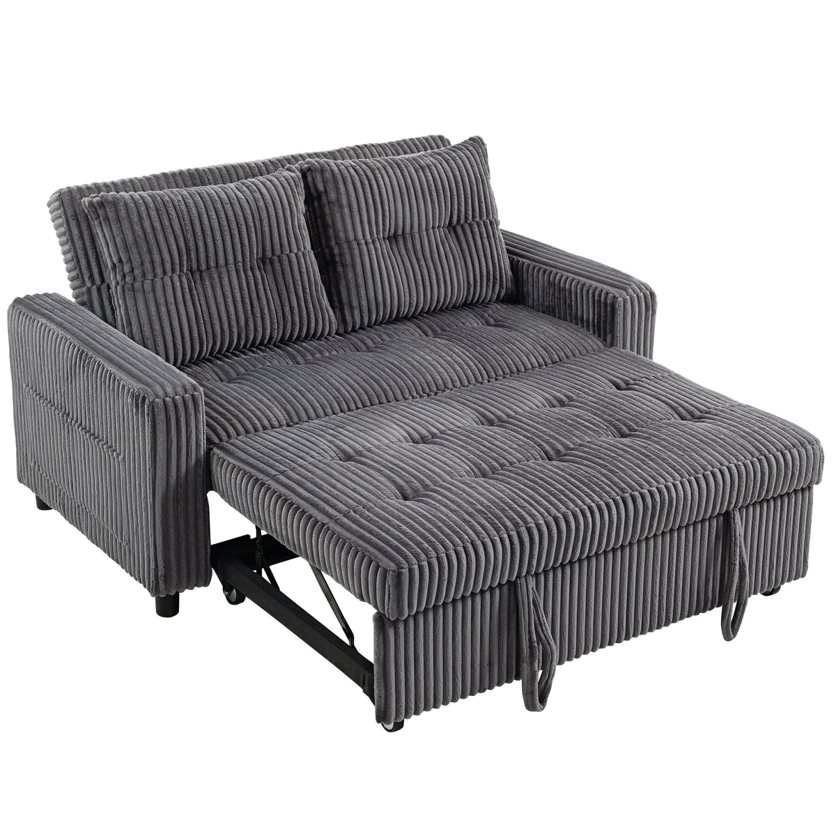 2-seater sofa bed, corduroy cover, convertible into a sleeper sofa, 2 cushions, side pockets, 157 x 190 cm, dark