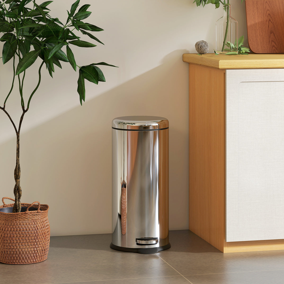 30L Trash Can Waste Bin, Paper Bin, Pedal Bin with Lid, Foot Pedal, Waste Container with Inner Bucket, Waste (2)