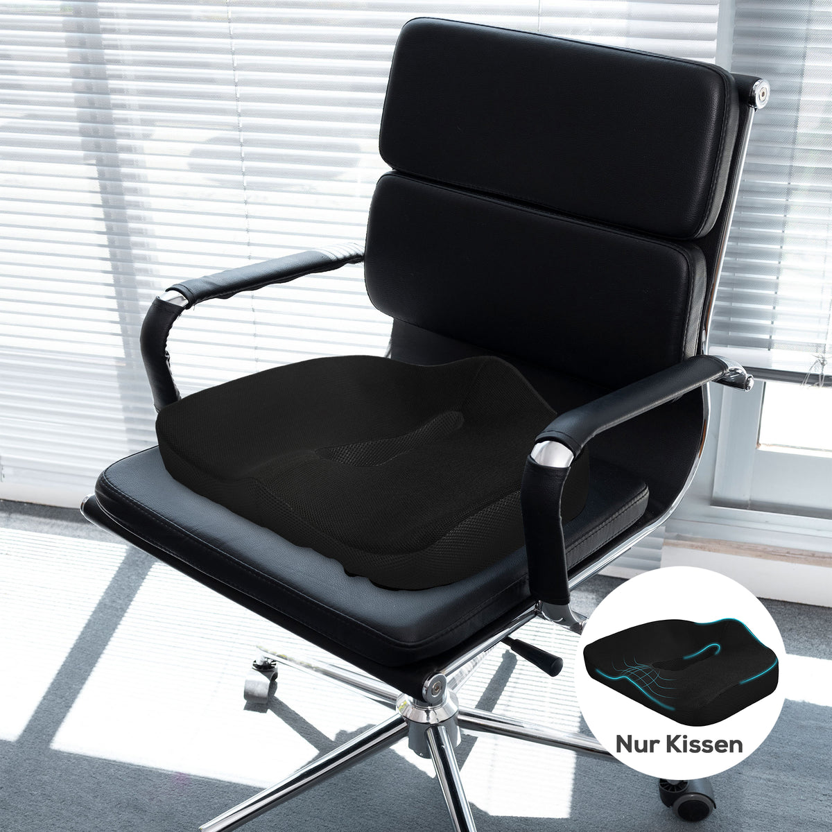 Seat cushion, ergonomic, breathable cover, non-slip, 44x39x13 cm, black (2)