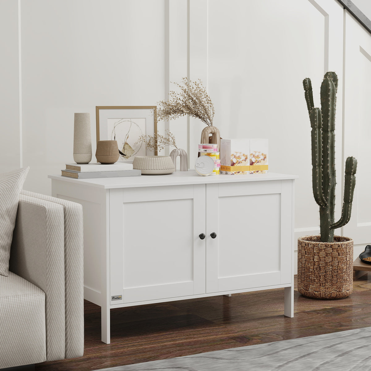 Cat Litter Box Enclosure Cat House with Door Partition for Large Cats 80 x 51 x 54 cm White (2)
