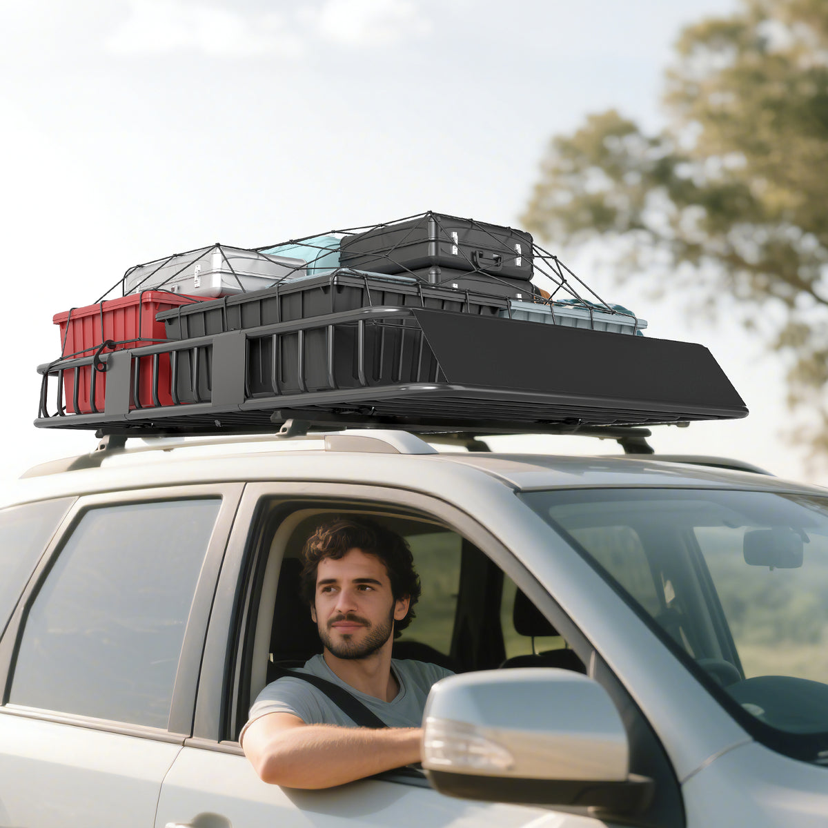 Car roof rack metal roof basket 162x99x16cm universal luggage rack roof carrier 100 kg load capacity luggage (2)