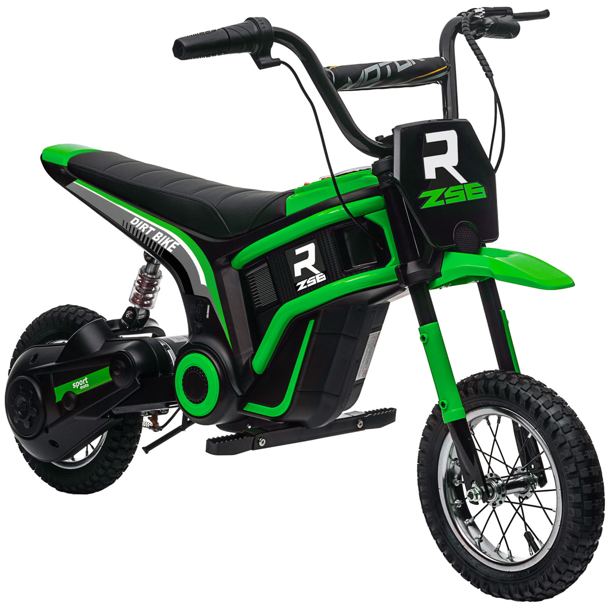 Electric motorcycle for kids, 24V motor, adjustable speed, music & lights, green