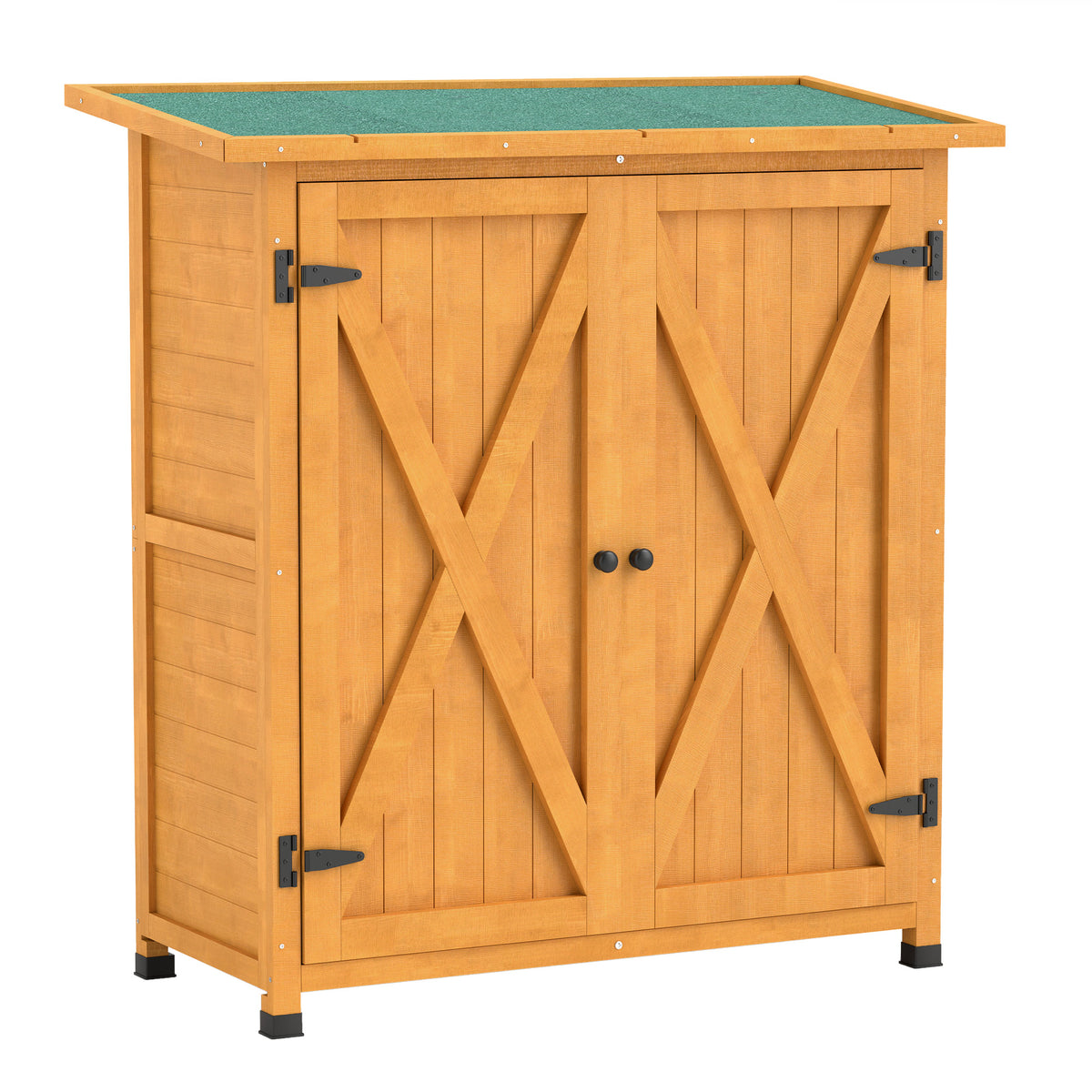 Garden cabinet, wooden tool shed, weatherproof tool cabinet with 2 doors, asphalt roof, 110 x 55 x 117 cm
