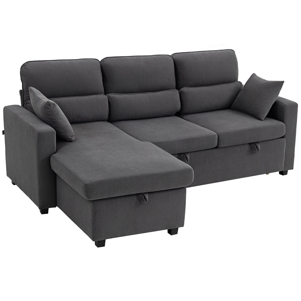 Adjustable sofa bed, L-shaped guest sofa with bed function, storage space, cushions, for living room, guest room