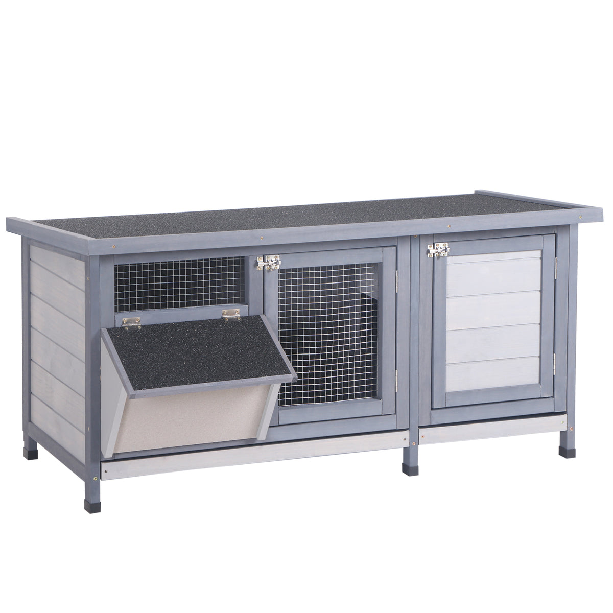 Winterproof wooden rabbit hutch 112x50x54 cm rabbit cage with bitumen roof, 2 doors, metal mesh, rabbit cage for