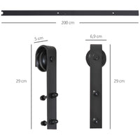 Sliding door track kit, up to 90 kg, carbon steel, 200 cm, black, tools included (3)
