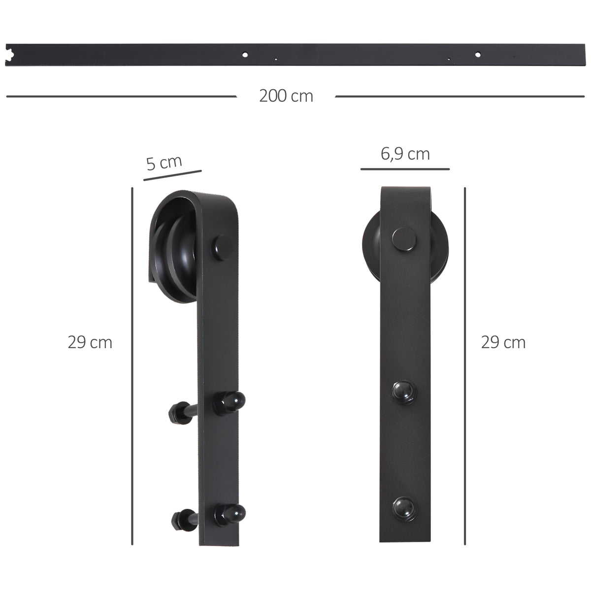 Sliding door track kit, up to 90 kg, carbon steel, 200 cm, black, tools included (3)