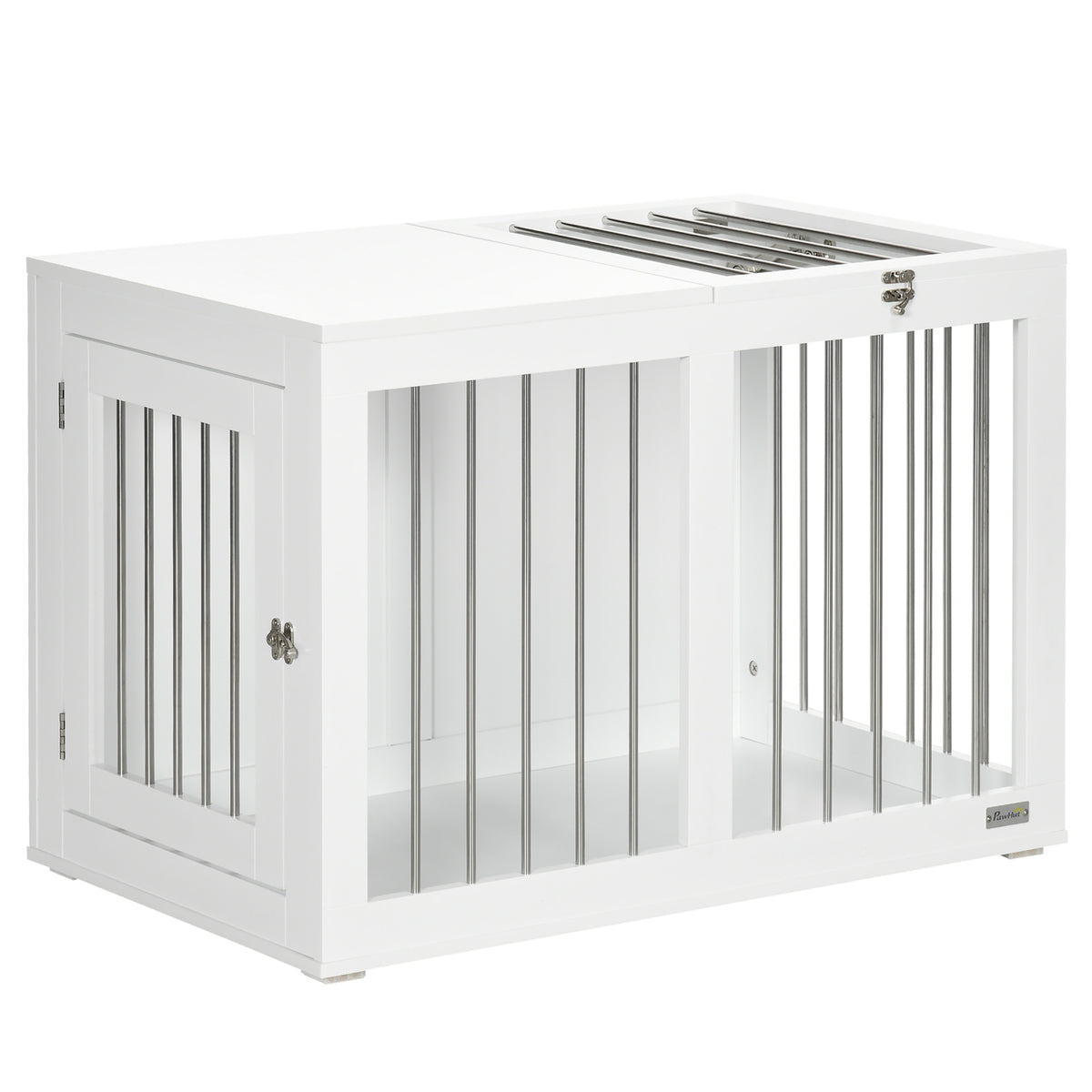 Dog cage with 2 doors, dog crate, lockable, steel mesh, 80 cm x 50 cm x 56.5 cm, white + silver