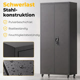 Filing cabinet, lockable metal cabinet with wheels, adjustable shelves, made of steel, 80 x 40 x 180 cm black (4)