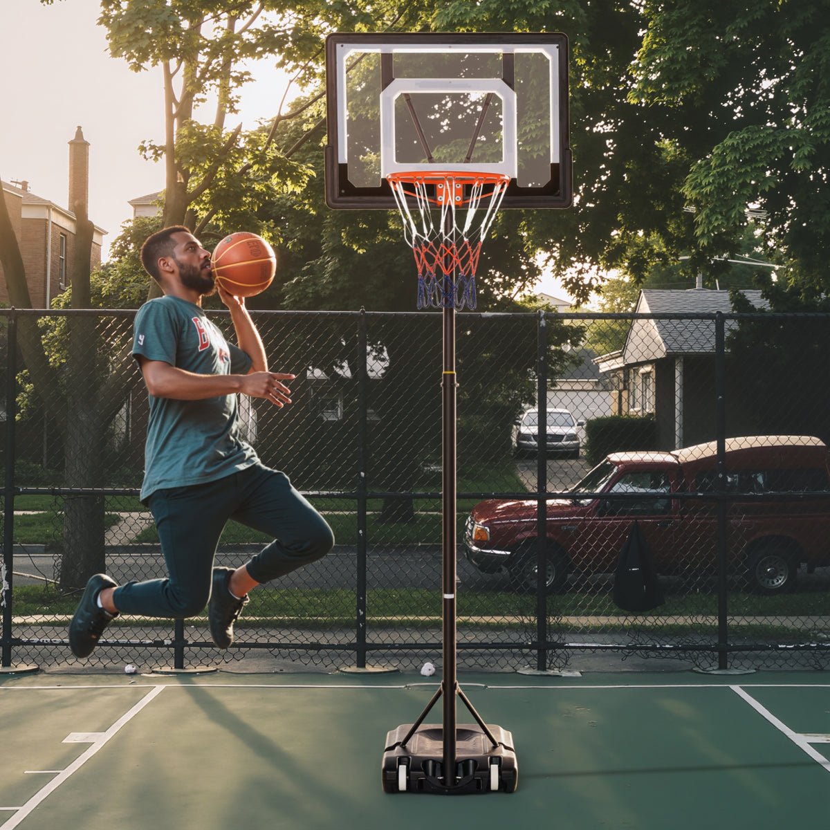 Basketball stand with wheels, 83x55cm backboard, mobile basketball hoop with stand, adjustable hoop height 156 (2)