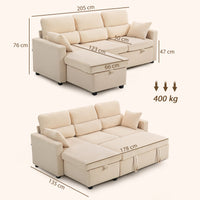 Adjustable sofa bed, L-shaped guest sofa with sleeper function, storage space, cushions, for living room, guest (3)