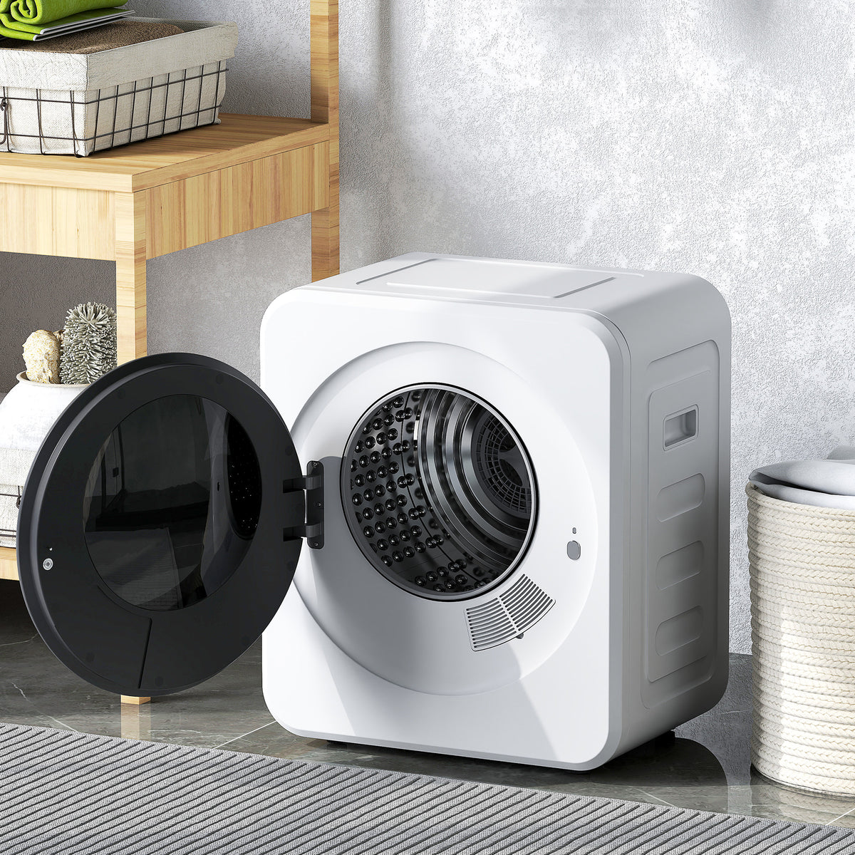 Vented tumble dryer, 4 kg front-load clothes dryer with stainless steel drum, 800W compact freestanding, white (2)